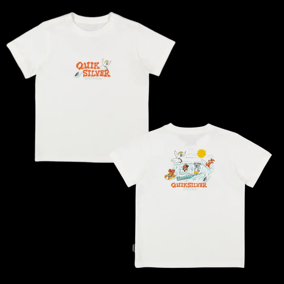 Quiksilver Australia T-Shirt – Colorful Surf Cartoon Beach Graphic Shirt, Summer Vacation Shirt