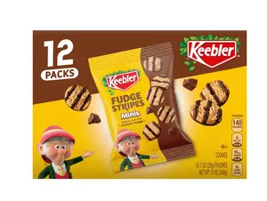 Keebler Fudge Stripes Minis, Original Shortbread Mini Cookies Coated in Keebler Fudge, 1 oz, 12 ct