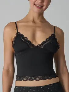 Lace Triangle Cami corset top – Buttery Soft Stretch, Adjustable Straps, Everyday Essential Basic Fabric crop tops