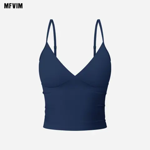 MFVIM Women's Halter V-Neck Spaghetti Strap Sleeveless Nylon Camisole Tank Top - 2025 Summer Minimalist Sporty Short Gym Workout Apparel, Cold Wash Sports Outerwear