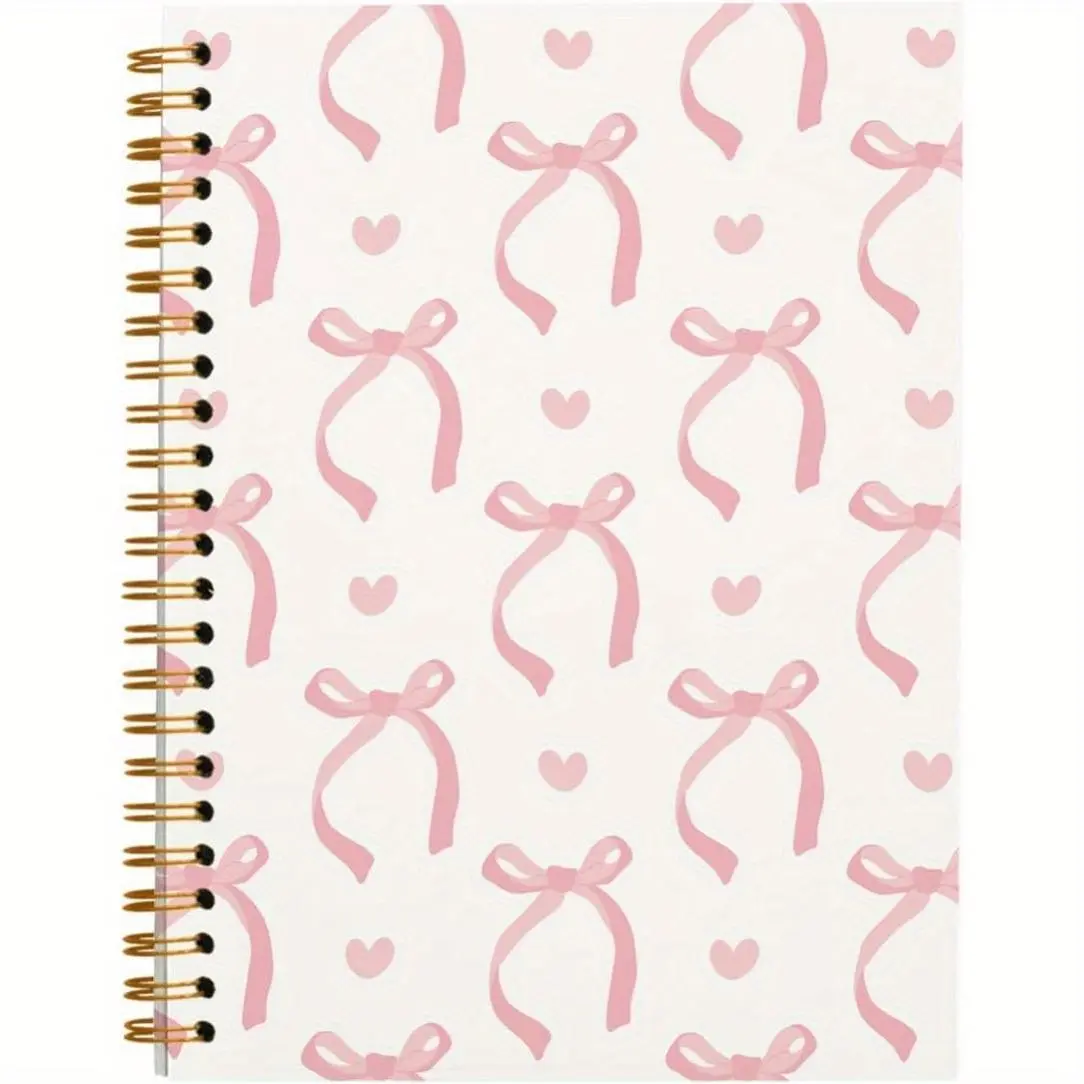 Bow Pattern Spiral Notebook, 1 Count Bow Pattern Journal Notebook, Aesthetic School Supplies, Stationery Supplies for Home School Office, Hardcover Spiral Notebook, Gift for Women, Hardcover Notebooks, Spiral Bound Notebook, Student Essentials