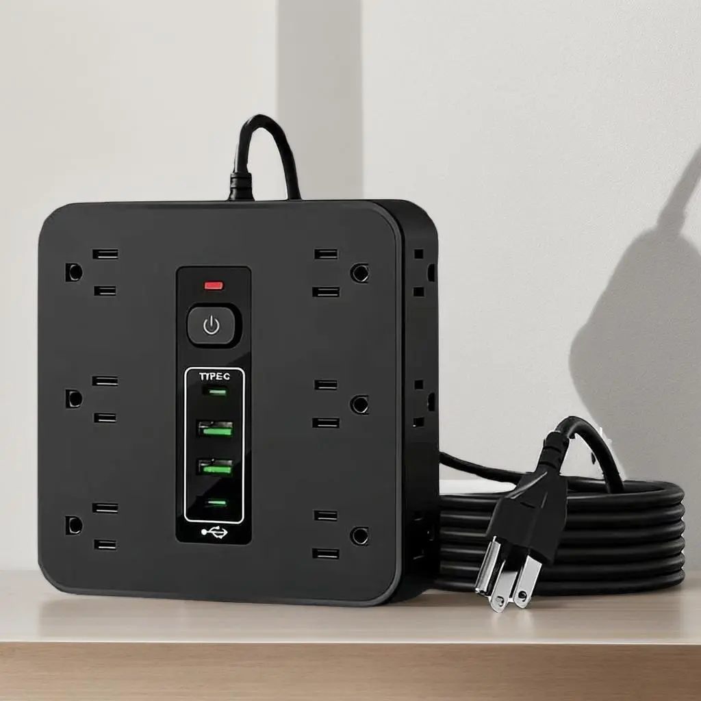 US Plug Surge Protector Power Strip - Universal Socket, Multi-Size Extension Cord Plugs, 12 Power Strip Sockets, 4 USB + 2 Type-C Multi-Port Charger, Lightweight Travel-Friendly Dorm Room Charging Hub,back to school,back to school haul