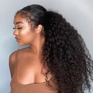 OQ HAIR Water Wave Ponytail InvisiFit Strap Cap With Clip In 100% Human Hair Ponytail Hair Kinky Straight Ponytail Hair Extensions Beginner Friendly
