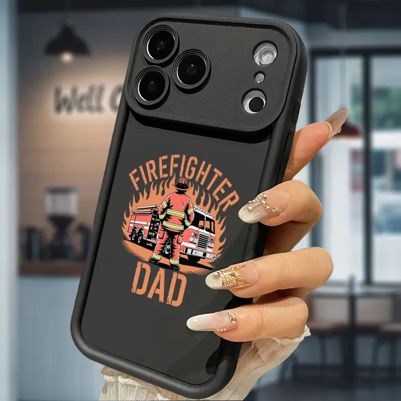 Firefighter Dad Flame Print Phone case for iPhone 17 Air 16 15 16e 14 13 12 11 Pro Max Plus X XS Father's Day gift Full Body Protection Shockproof Soft Silicone Cover Gift