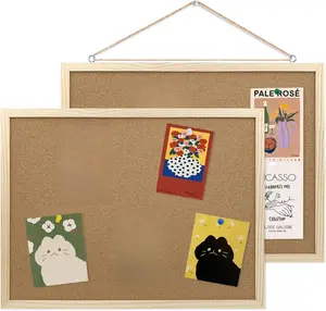 2 Pack Cork Bulletin Board, 14.6"X 11" Cork Board, Oak Wood Finish Frame, Wall Mounted Cork Board for Office Home and School(Pins, Eye Bolts, gaskets, Screws)