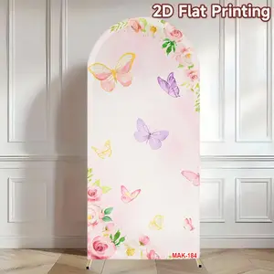 Pink Butterfly Floral Arch Backdrop Cover Elastic Double-Sided Spandex Fabric for Girls Birthday Party Baby Shower Wedding Decor Party Decoration Supplies