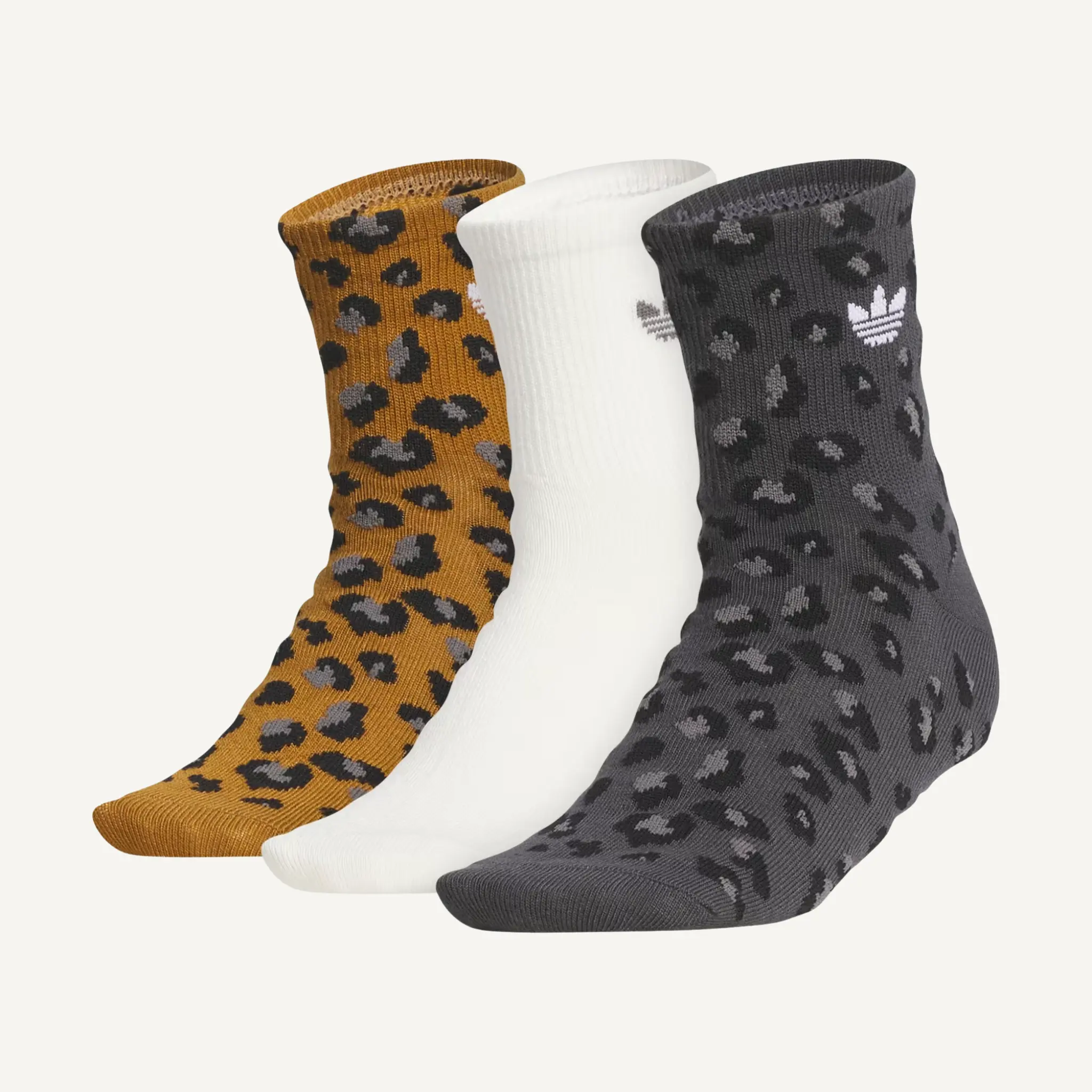 Adidas Originals Unisex Rib Sock Sets - 3-Pack Adults Style Sports Athletic High Quarter Leopard Socks, KL1543, Athletic Socks