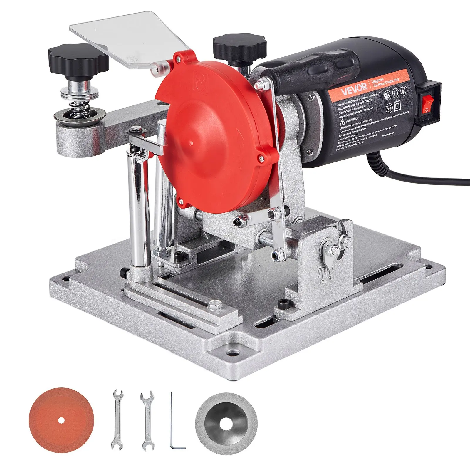 VEVOR Circular Saw Blade Sharpener, 140W 3800RPM Electric Saw Blade Sharpening Machine with 4" Ceramic & Diamond Grinding Wheels - Fits 3.5" to 15.7" Diameter Circular Saw Blades