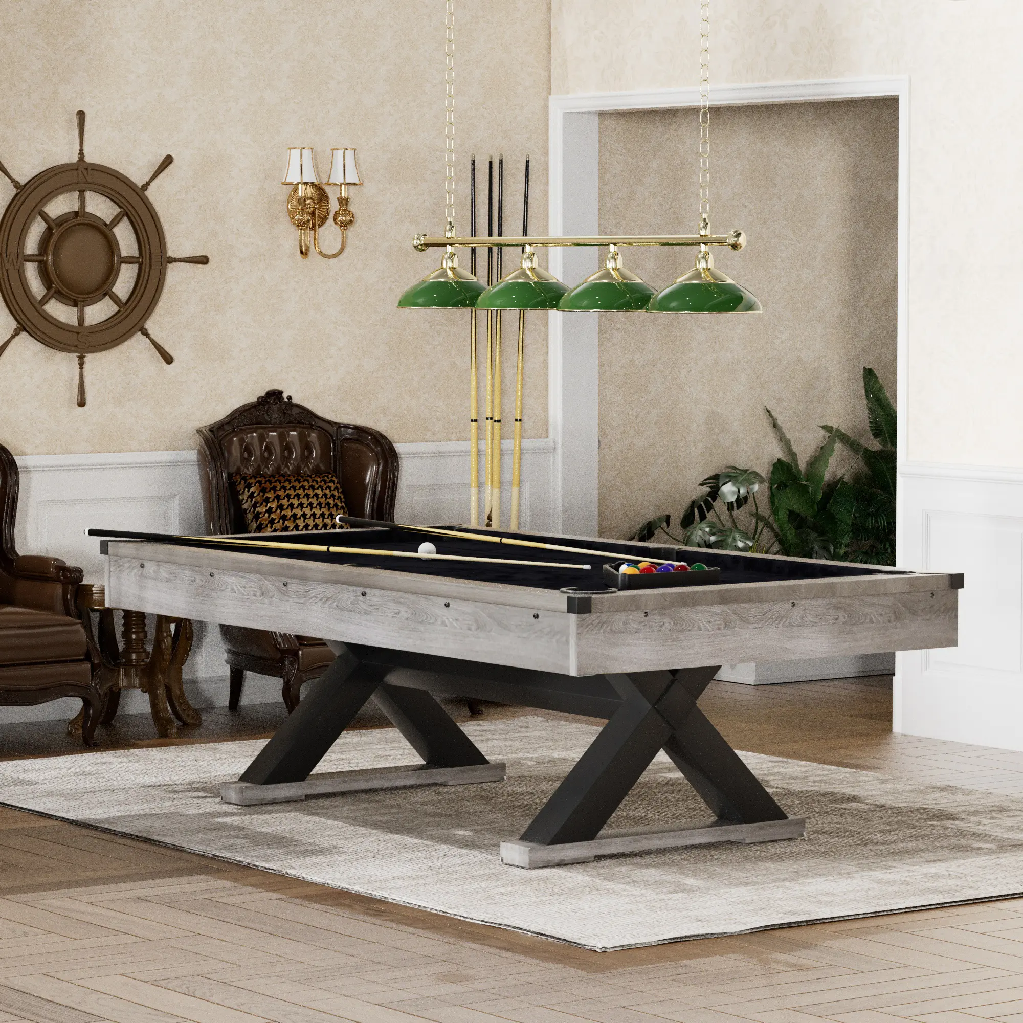 Fahuac 84-Inch Billiard Table, Rustic Industrial MDF Pool Table with Unique X-Shaped Legs, Sturdy and Durable Complete Set for Game Room Fun with Friends, Garage, Living Room, Industrial Look, High Performance, Unique X-Shaped Leg Design