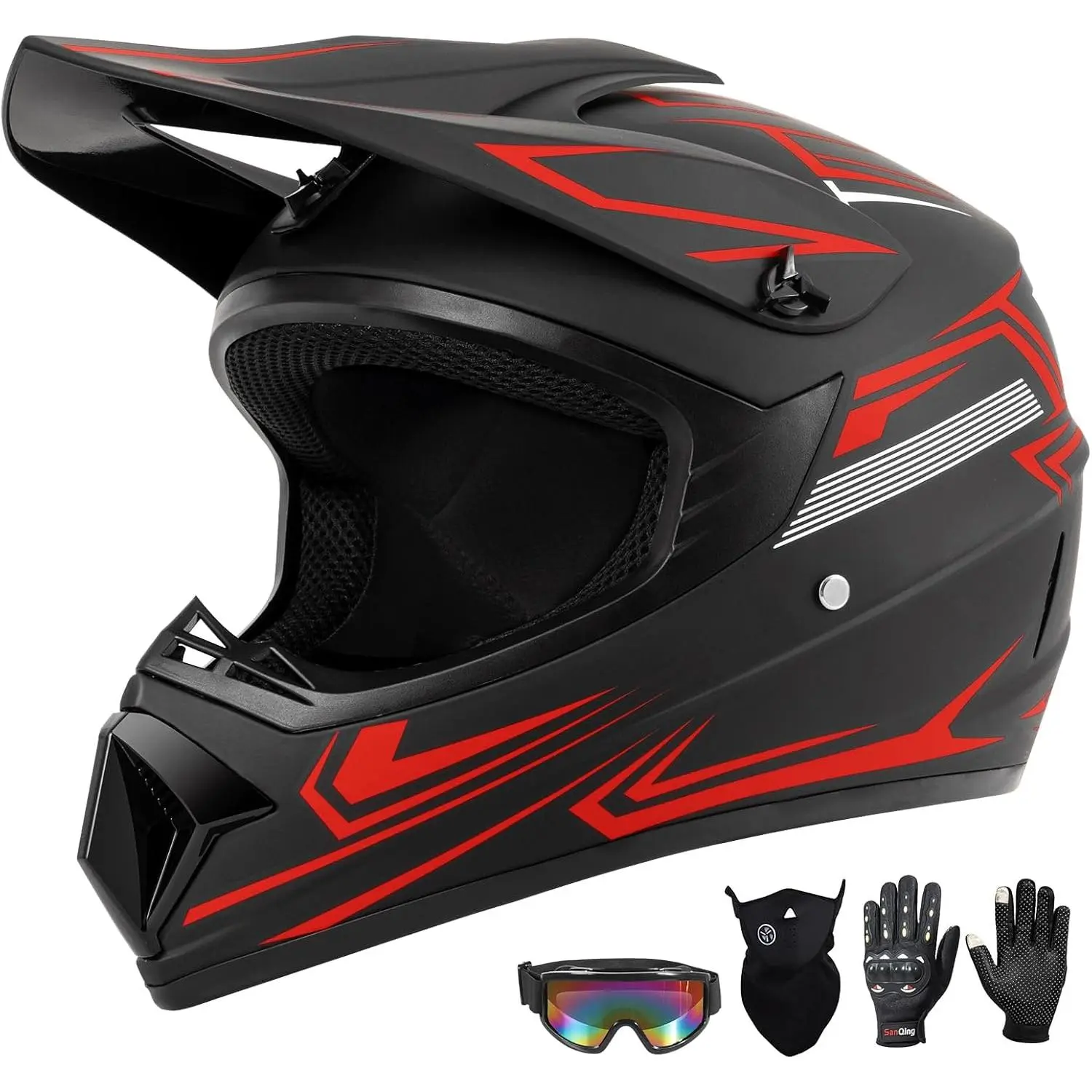 Youth Kids and Adult Dirt Bike Motocross Helmet (Goggles Gloves Face Mask) 4PCS Set, DOT Approved Boys Girls Full Face Motorcycle Helmets, ATV BMX MX Mountain Bike Off Road Kid Youth and Adult Helmet for women and men summerwins