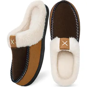 Mens Slippers Moccasins Memory Foam Fuzzy Slippers for Men Wool-Like Plush Fleece Lined House Shoes Indoor Outdoor Anti-Skid Rubber Sole Home Bedroom