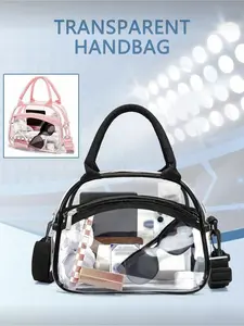 Transparent PVC Adjustable Strap Tote Bag for Work School Travel Concert Gym Unisex Thick Durable Medium Size with Front Pocket Multi - carry Lightweight Daily Essentials Storage Bag Sports Bags