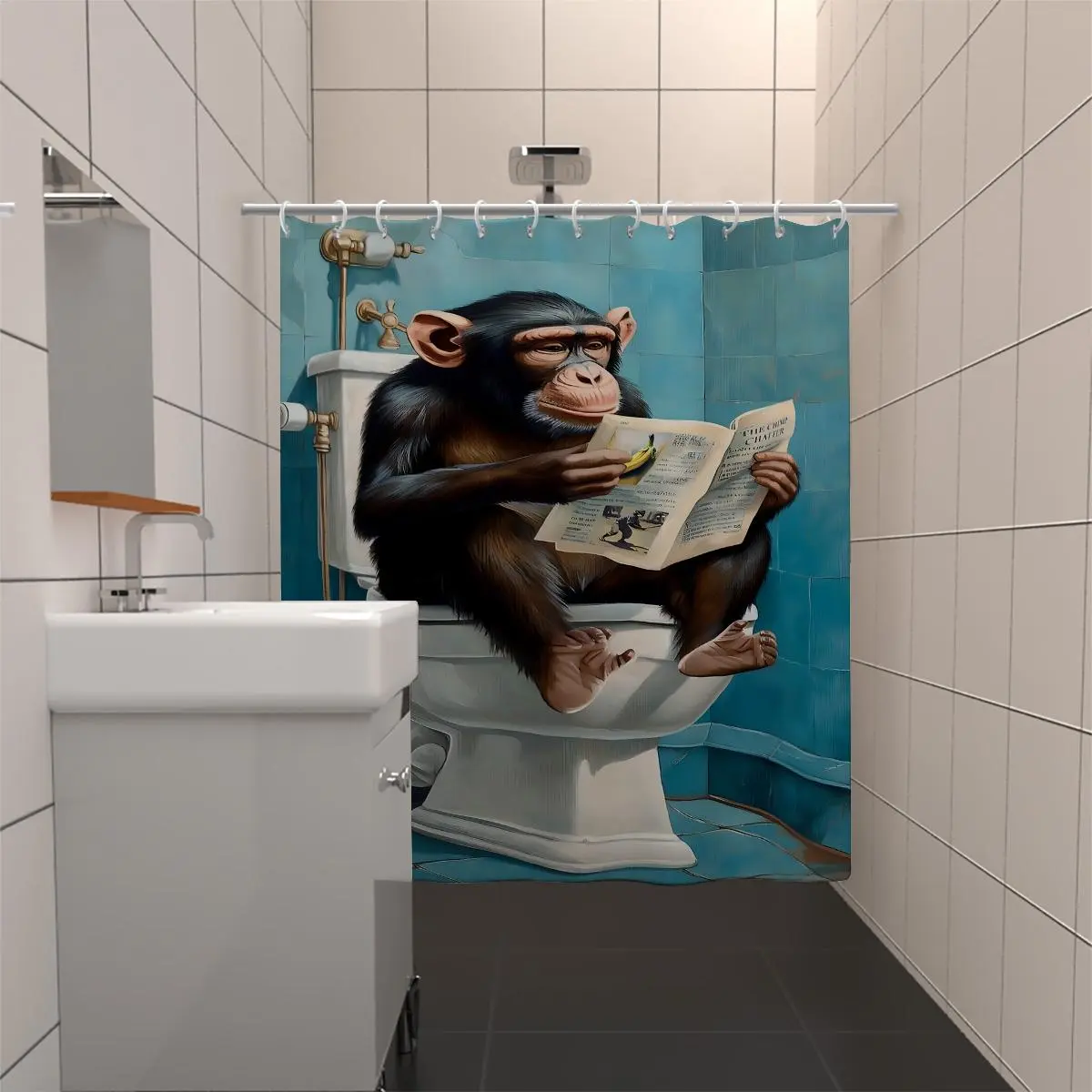 Gorilla Pattern Bathroom Shower Curtain, Waterproof & Light-proof Bathroom Curtain with Hooks, Bathroom Supplies for Home Hotel Salon, Bathroom Accessory, Bathroom Decor, Bathroom Curtains Shower