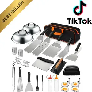 35PCS Griddle Accessories Kit, Flat Top Grill Accessories Set for Blackstone and Camp Chef, Grill Spatula Set with Enlarged Spatulas, Basting Cover, Scraper for Outdoor Barbecue