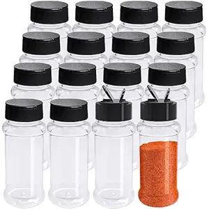 16 Pack 3.4oz/100ml Plastic Kitchen Spice Bottles Set - Empty Seasoning Canister Utensils with Black Caps, Reusable Jars for Spices, Herbs, Powders
