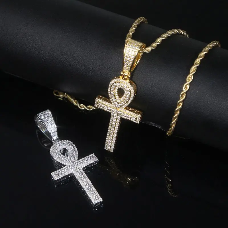 Unisex 2-Tone Golden-Silver Cross Charm Necklace Set, Iced Out Cross Design, European-American Punk Hip Hop Artificial Gemstone Couple Matching Pendant Jewelry