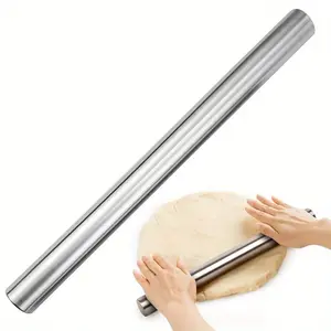 Simple stainless steel rolling pin, suitable for baking, very suitable for rolling sugar, biscuits, pies, dumplings, Wonton and pizza dough, hollow light stainless steel dough roller, Baking Tools