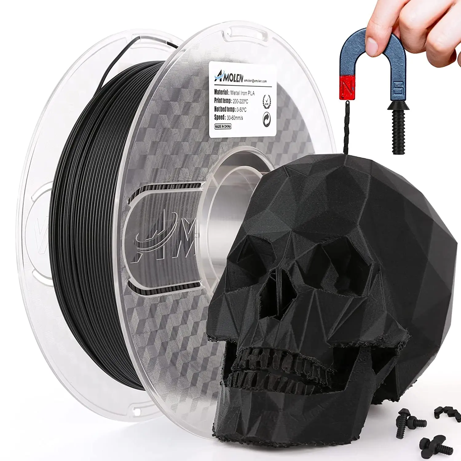 Amolen Magnetic PLA Metal 3D Printing Filament, 1.75mm Diameter, 1KG/2.2LB Spool, Biodegradable Eco-Friendly, Vacuum Storage Bags Compatible, Warp-Free, Bubble-Free 3D Printing Supplies for Computers & Office Equipment