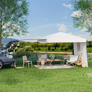 10x10 FT White Pop Up Canopy Tent, 210D Oxford Fabric Sun Shade with 2 Sidewalls for Commercial Events & Backyard