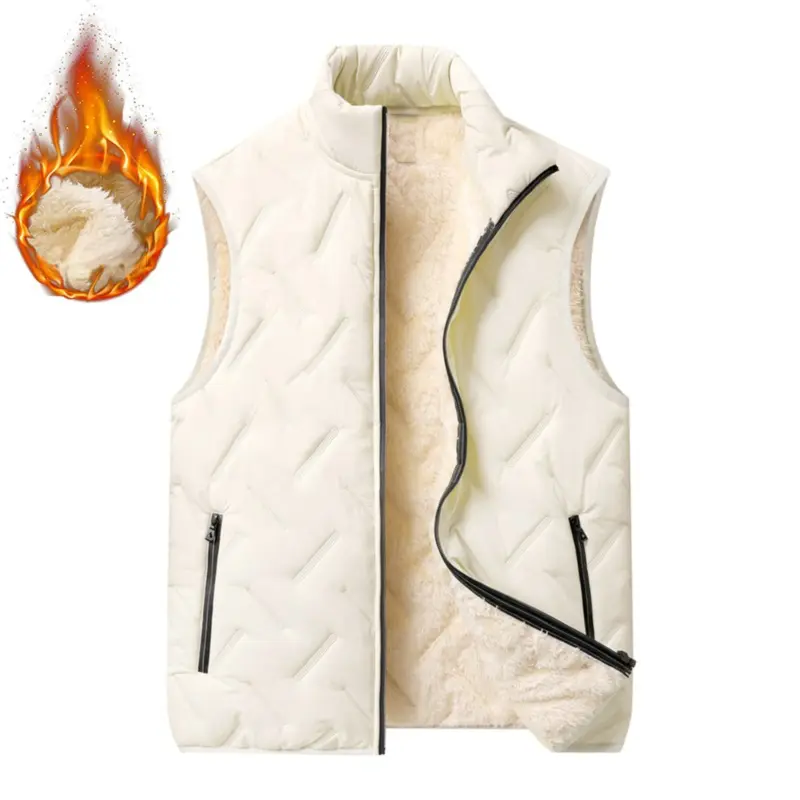 Men's autumn and winter fleece-lined vest: solid color design with zippered pockets, fleece-lined interior. Suitable for daily casual wear and sports, providing warmth, and perfect to pair with hoodies.