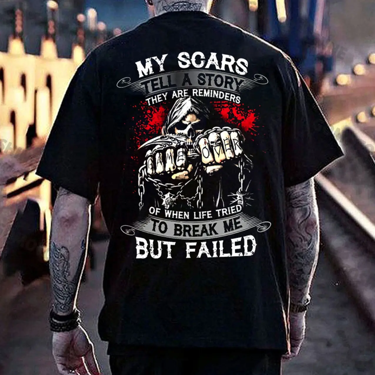 MY SCARS TELL A STORY Skeleton Print Men's T-Shirt