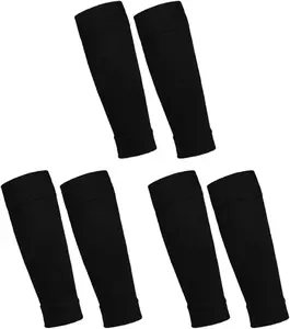 3 Pairs Sport Sock Sleeves Football Leg Sleeve Socks Soccer Shin Guards Sleeves Mens Shin Pad Sleeves for Basketball Black