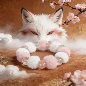 LUMAWU Strawberry Quartz Nine-Tailed Fox Fairy Bracelet | Dreamy Sweet Style & Romance Attracting Crystal