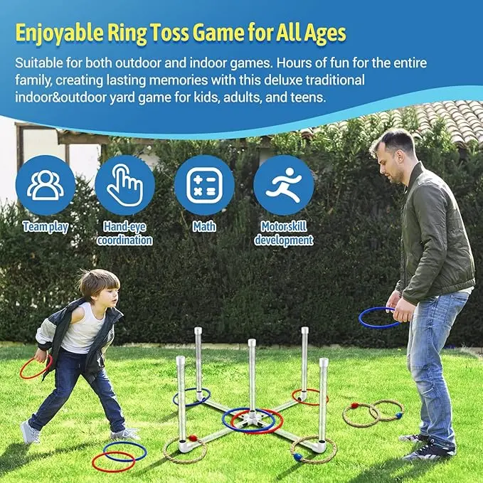 Waterproof Multi-Color LED Ring Toss Outdoor Game - No-Tool Quick Setup, Super Bright Light-Up Toy for Kids & Adults, Ideal Family Party Gift