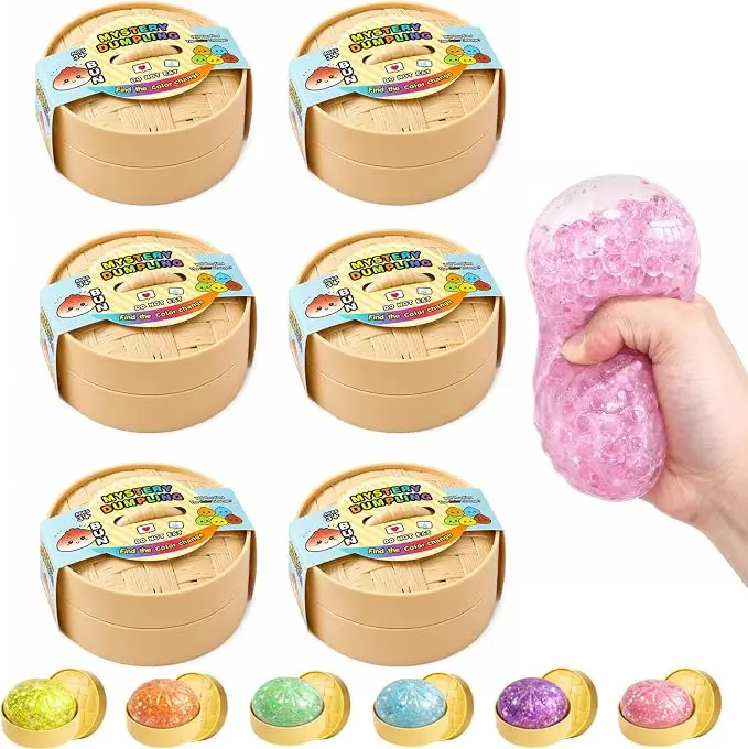 6 PCS Dumpling Squeeze Glitter Cute Dumpling Squishy New Water Beads Toy Real for Kids Adults Soft Squeeze Decompression Toy Stress Relaxation  Birthday   Party  Gift
