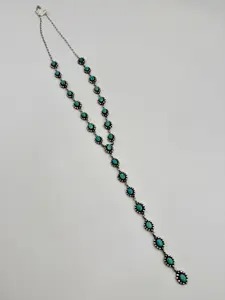 Native Turquoise Extra Long Statement Sterling Silver Lariat Necklace