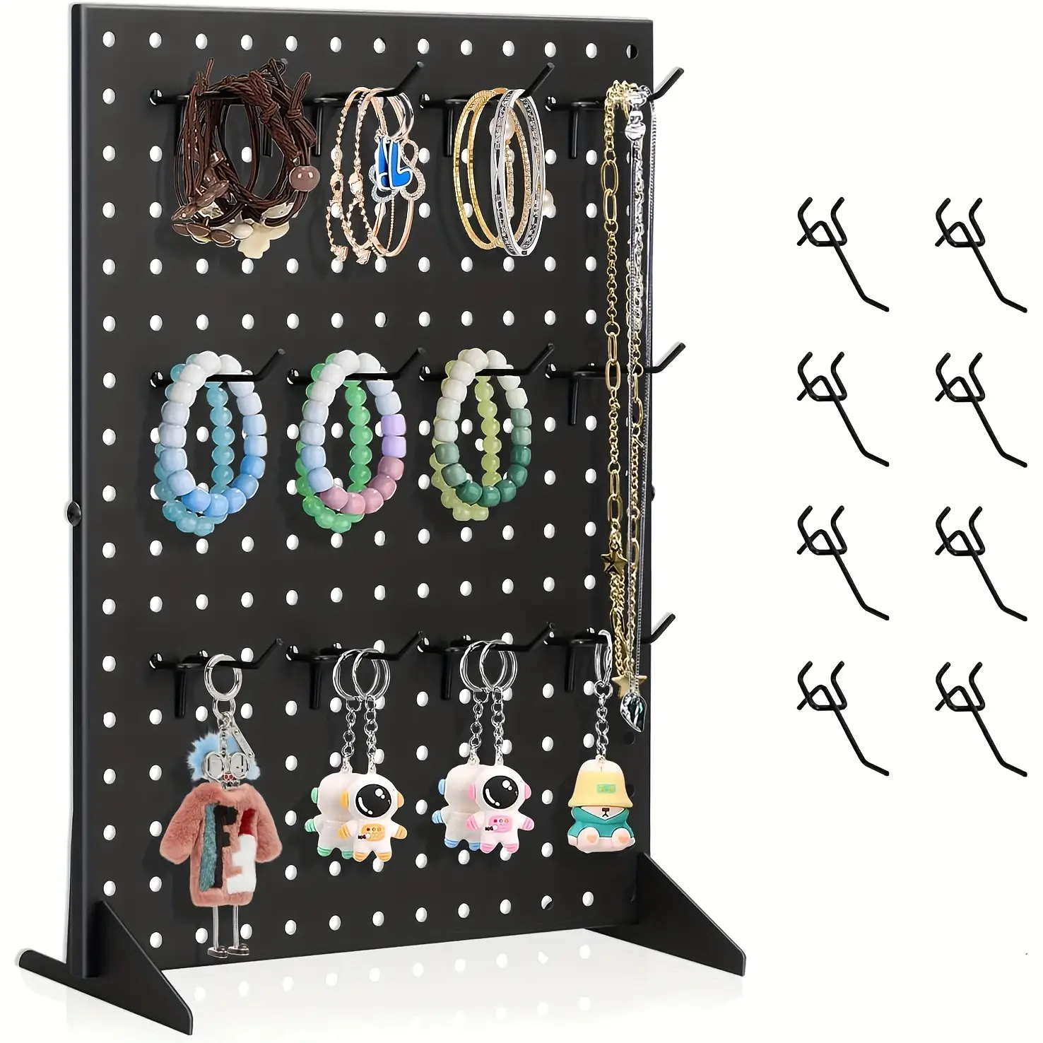 Rust-Proof Metal Pegboard Tool Rack - Freestanding, No-Drill, Installation-Ready Tool Organizer with Hooks for Jewelry, Bracelet Pegboard, Retail Shop Displays, Vanity Organization