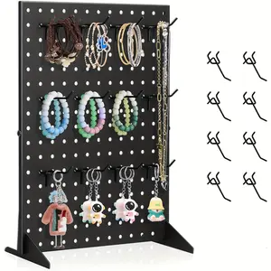 Rust-Resistant Metal Pegboard Vanity Jewelry Organizer, Freestanding Installation-Ready Tool Rack with Hooks for Earrings, Necklaces, Bracelets, Scrunchies - Retail Display & Home Tool Organizer