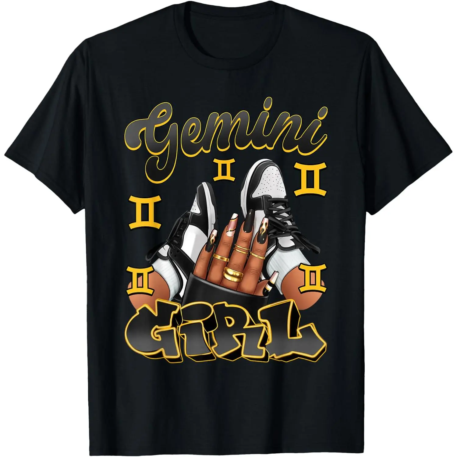 100%cotton Gemini Girl Birthday Afro Queen Sneakers Zodiac Sign T-Shirt