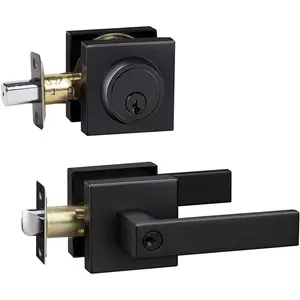 Front Door Lock Set Exterior Door Lock Set,Door Handle with Single Cylinder Deadbolt Lock,Keyed Alike Door Locks for Front Door(Matte Black,1Pack Set)