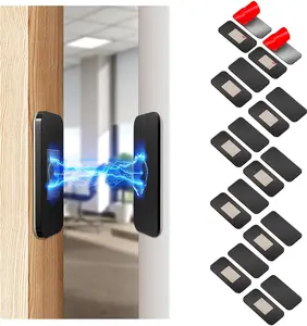 10-Pack Black Magnetic Door Catch, Ultra-Thin Stainless Steel Cabinet Latch, Adhesive Drawer Magnets for Secure Closure, Easy Installation with Double-Sided Tape