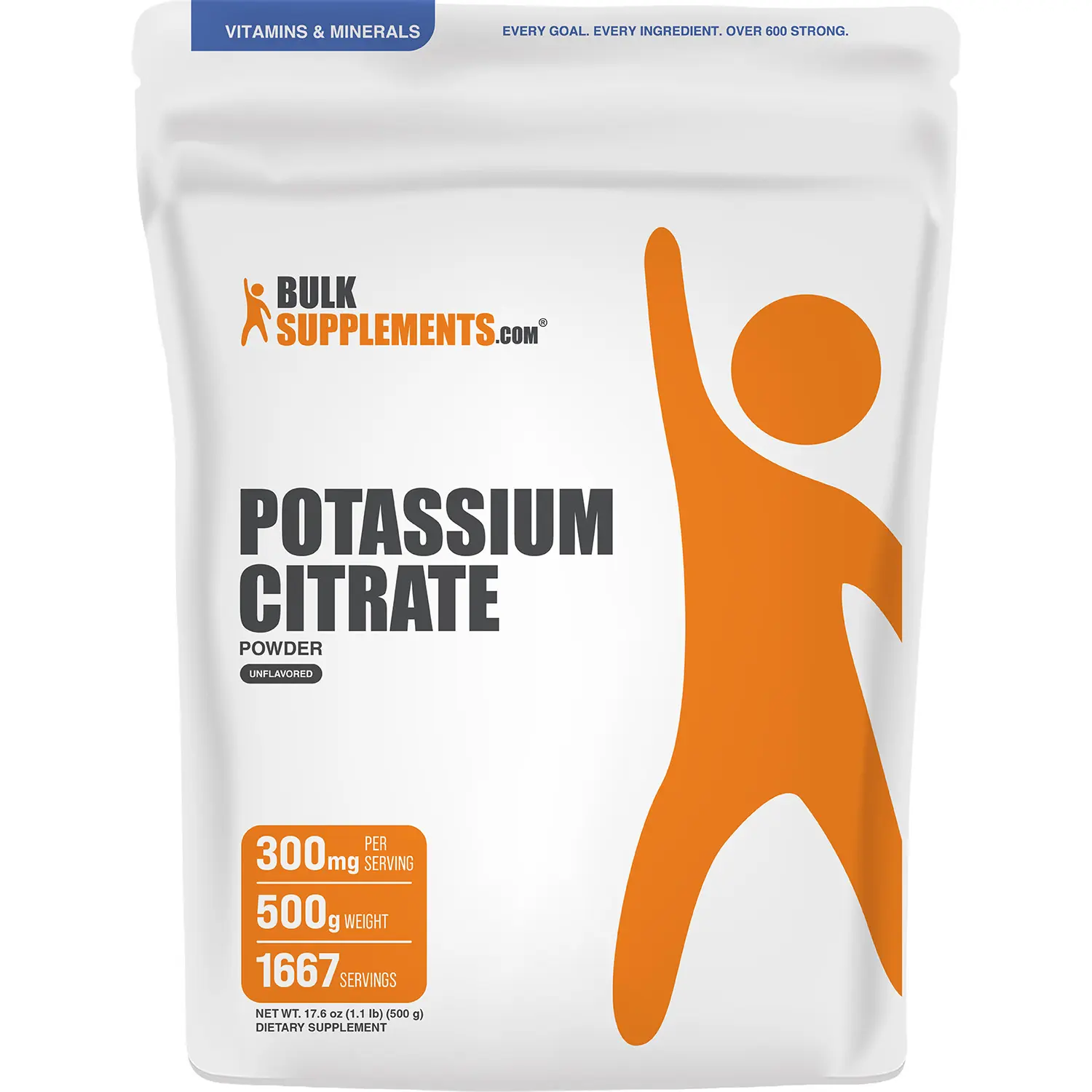 BulkSupplements Potassium Citrate Powder Dietary Mineral Supplement - 500g - 300mg per Serving - Bone-Support Aid - Muscle Recovery - Electrolyte Balance - Powder Format Blends into Water