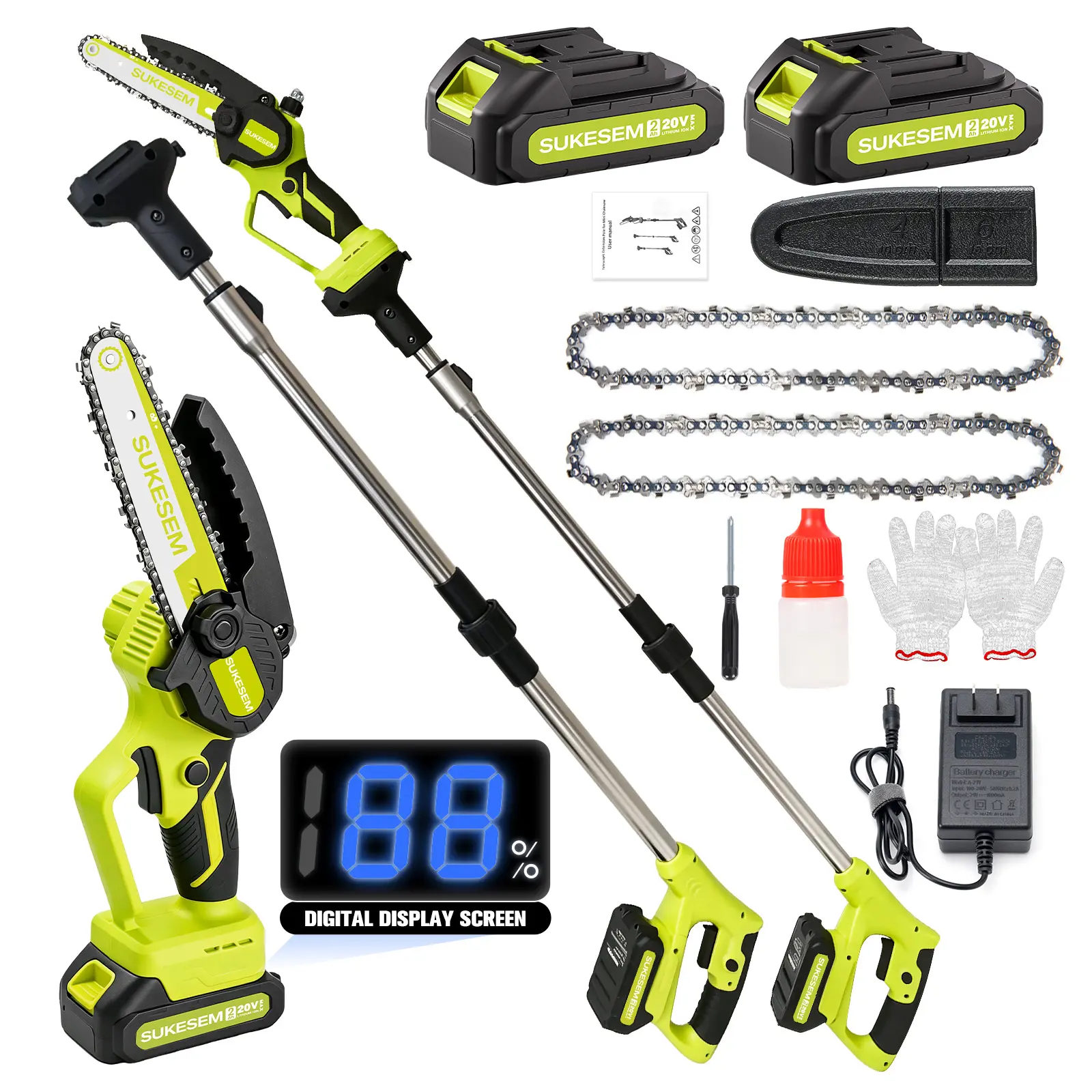 SUKESEM 2-in-1 Wireless High Branch Chainsaw - 6-in Handheld Electric Chainsaw, Portable Foldable, with Rechargeable Battery & Charger, for Tree Pruning, Wood Cutting