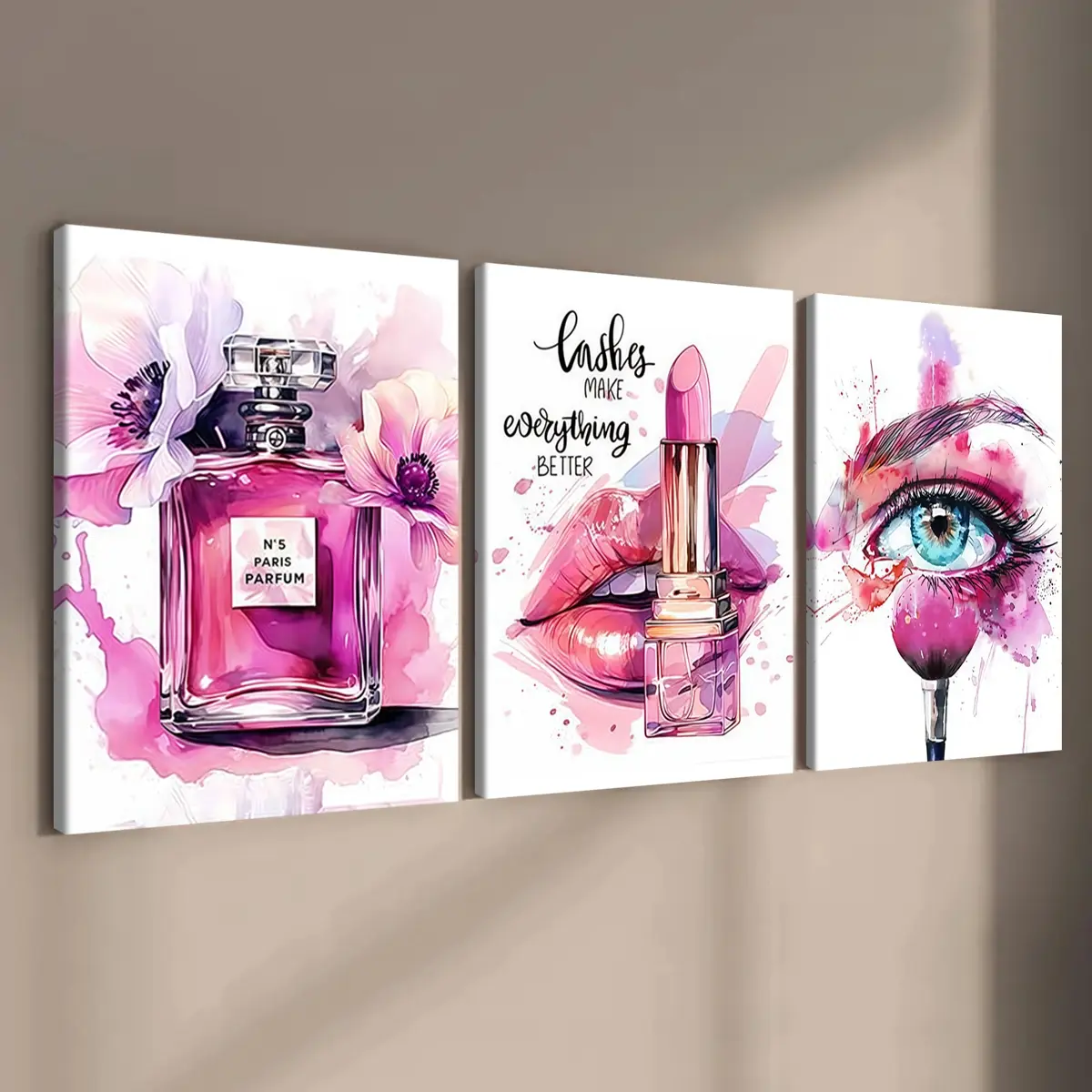 3 count wooden frame canvas, Pink fashion Art poster, Watercolor Floral Design, Watercolor Floral Print, women's room poster, Modern home, bedroom & corridor wall decoration, HD, waterproof, Art, Artwork, Art Prints, Decorative Wall Art, Room Decorations