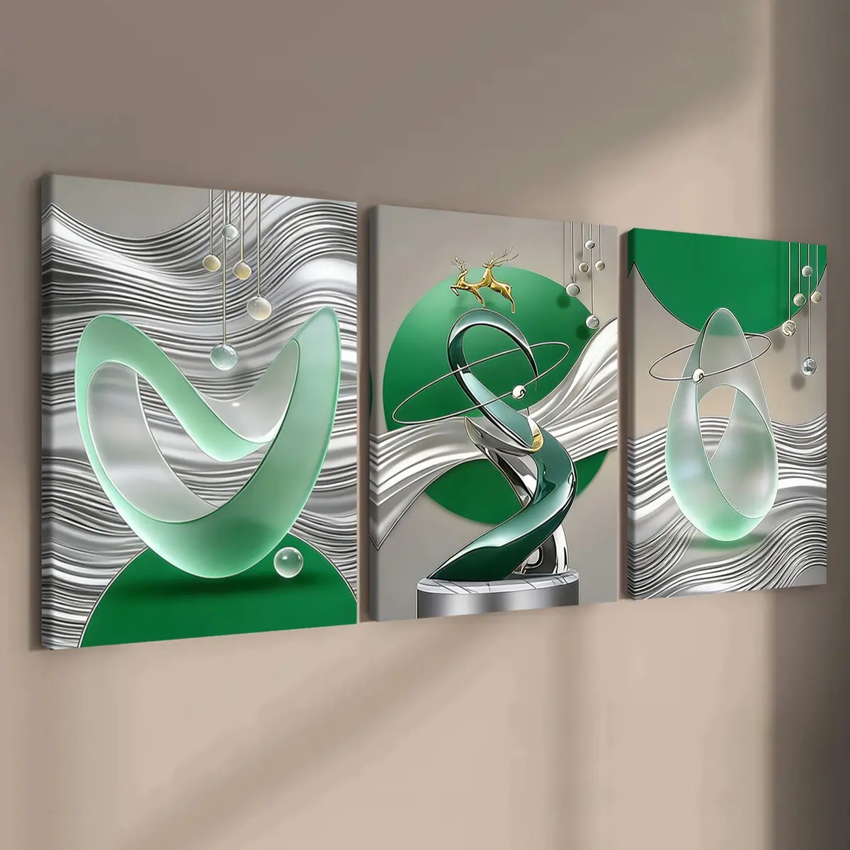 3 count wooden frame canvas, fashionable geometric pattern design poster, modern abstract art decoration, exquisite family poster, Modern Home Decor, Living Room Decorations, suitable for living room corridor wall, HD inkjet printing, waterproof art