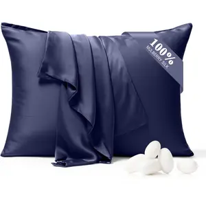 100% Pure Silk Pillowcase 2 Pack for Hair and Skin, Both Sides 23 Momme 6A+ Mulberry Silk Pillowcases with Hidden Zipper, Soft&Cooling Pillow (Navy Blue, Standard 20x26)