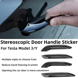 For Tesla Model 3 and Model Y 2021-2022 vehicles. Anti-freeze door handle sticker for decorating the door handle protection cover. 4 pieces