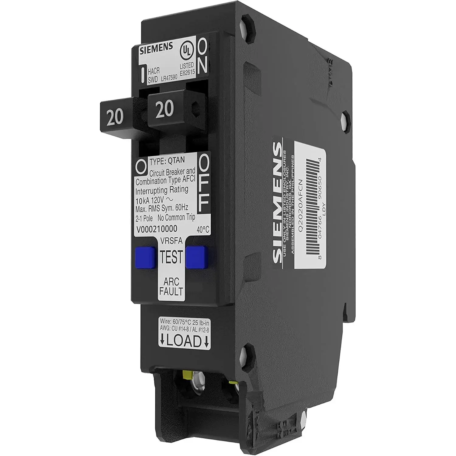 Siemens QP Series Circuit Breaker - Genuine OEM Part, 20A Single-Pole, 120/240V, 10 Kaic, Plug-In Design for QP Load Centers, Residential & Light Commercial Use, Overload Safe, Thermal Magnetic Trip
