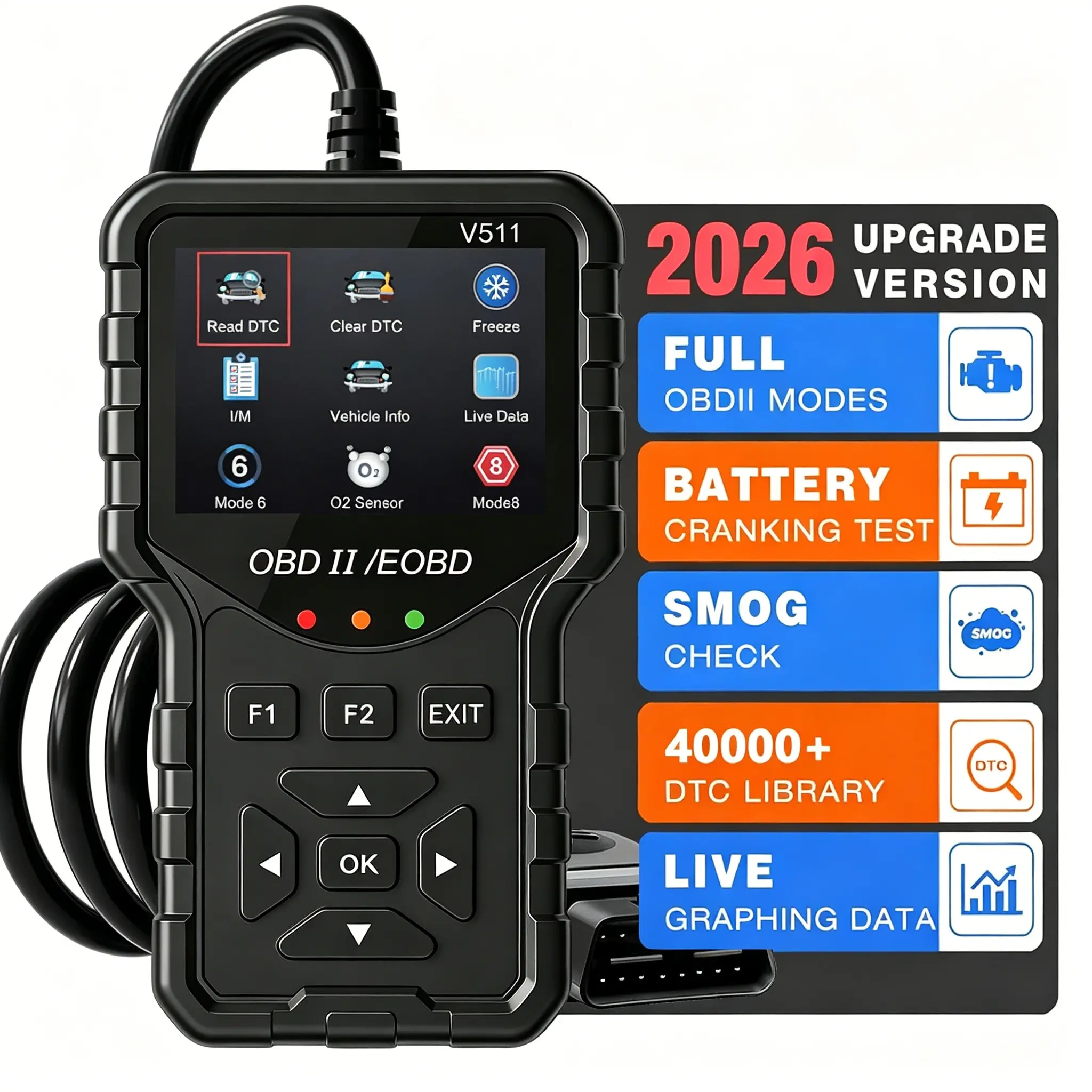 Professional Obd2 Scanner, Automotive Diagnostic Tool, Car Diagnostic Tool, Enhanced Engine Fault Code Reader and Reset Tool, 35,901+ Dtc Codes, for Post-1996 Mode 6/8 Vehicles, No Battery Required
