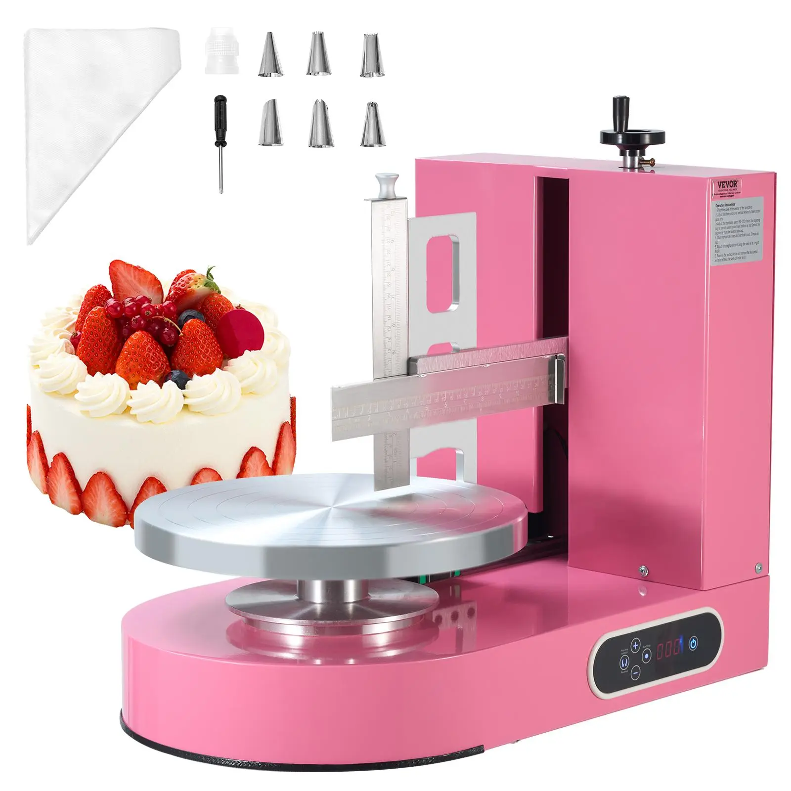 【Summerfinds】VEVOR Cake Decorating Machine, Cake Cream Spreading Coating Smearing Machine, Low Noise Cake Frosting Machine, Turntable with Adjustable Scraper, for 6" to 14" Cake, 25-320RPM Rotating Speed, Pink