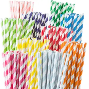 Biodegradable Straws - 200 Pack Striped in 10 Colors - Durable, , Non-soggy Paper Straws for Drinking and Crafts
