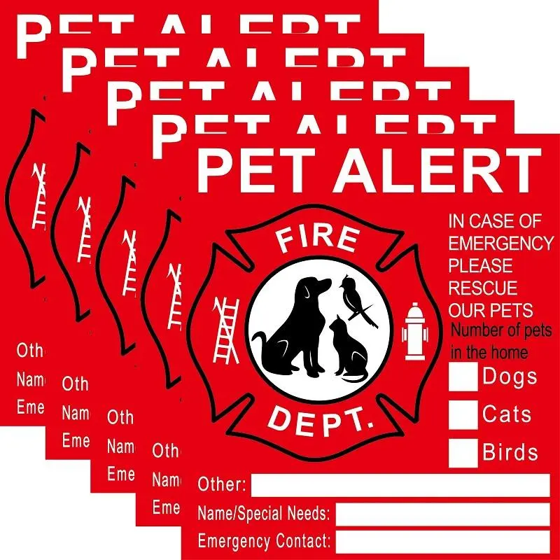 5pcs Pet Internal Stickers, Sticker Packs, Alarm Safety Fire Rescue Stickers, Save Our Cats Dogs Pets in Emergency Situations, Firefighters See Alerts Visibility, Adhesive Decals