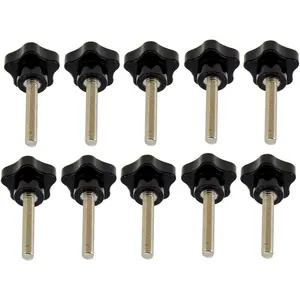M8x50 Male Thread Star Head Clamping Knob 40mm Dia Replacement Black Plastic (10Pcs)