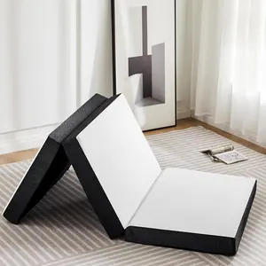 Folding Memory Foam Pads 4" Tri-Fold Single Topper with Washable Cover Non-Slip Portable Guest Floor Bed for Travel Camping