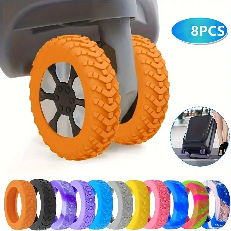 8pcs Luggage Wheel Protector Set, Universal Noise-Reducing Casters, Travel Suitcase Accessories, Durable & Easy to Install, Protective Cover