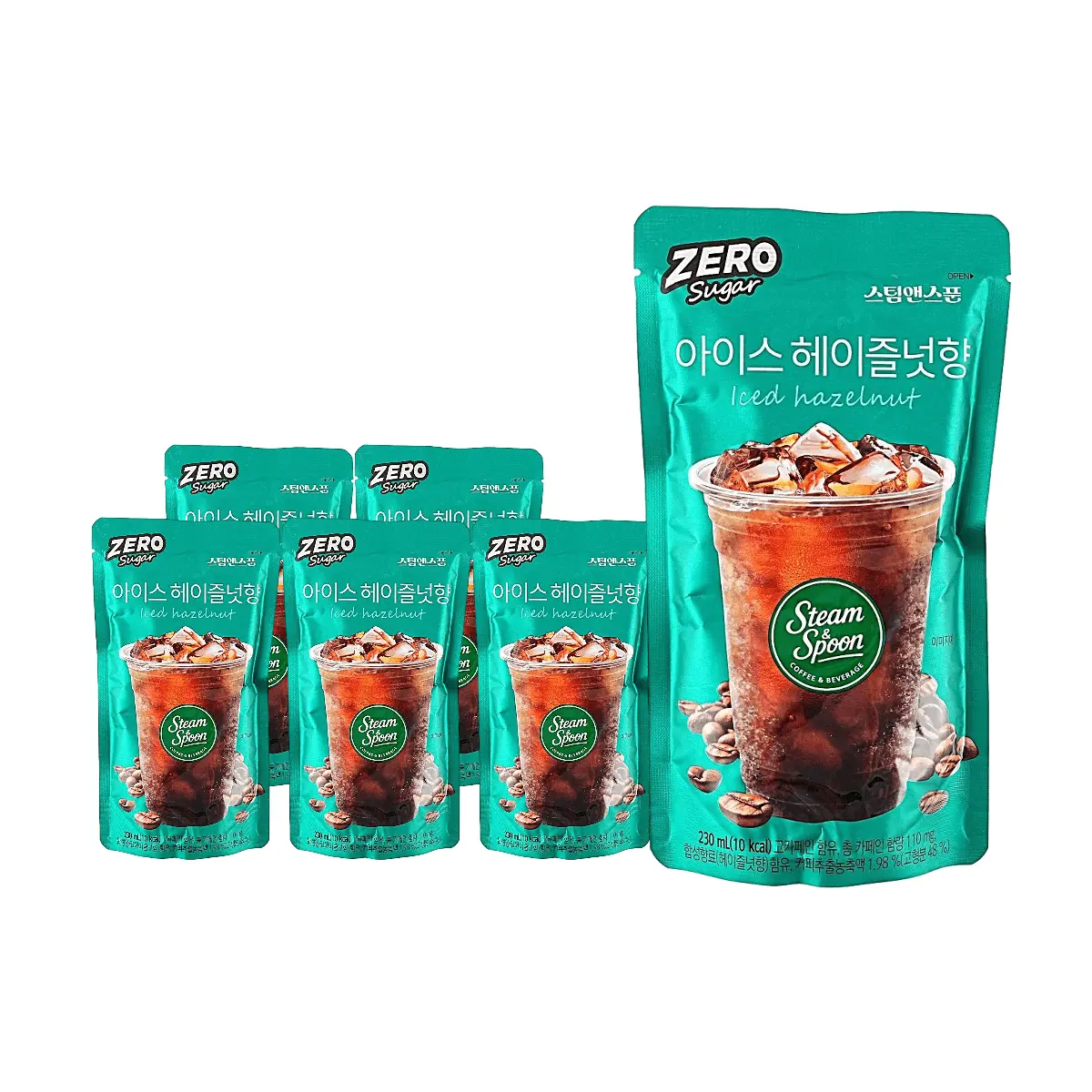 Steam & Spoon Sugar-Free Hazelnut Flavor Coffee Drink 6-Pack Single Serve Pouches - Low Calorie, Keto-Friendly, Ambient Temp Korean Iced Coffee Beverage